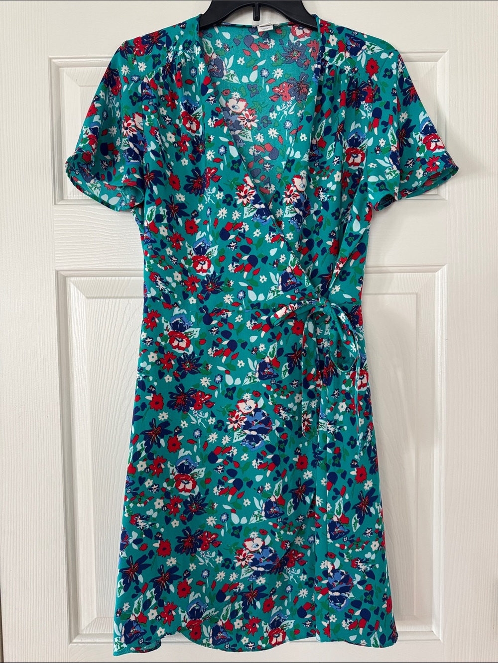 J. Crew Teal Floral Wrap Midi Dress with Tie women’s size 8